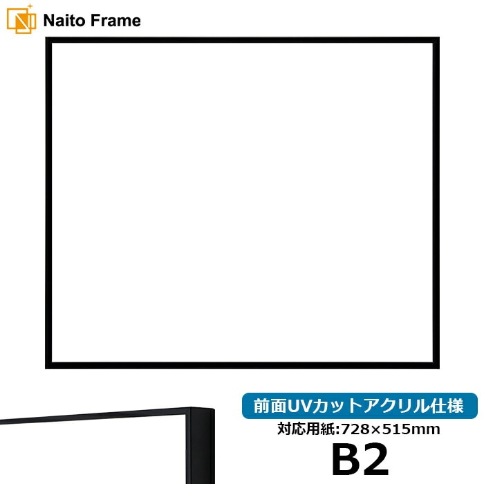 デッサン額縁 NS001/ブラック（07-BL33） B2（728×515mm） 前面UVカットアクリル仕様 ラーソン・ジュール
