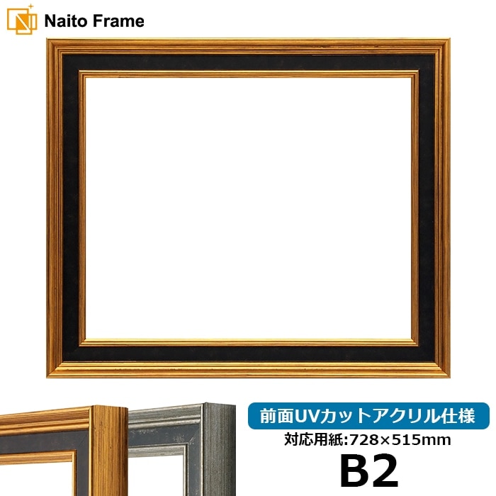 デッサン額縁 DS6769 B2（728×515mm） ゴールド/シルバー 前面UVカットアクリル仕様