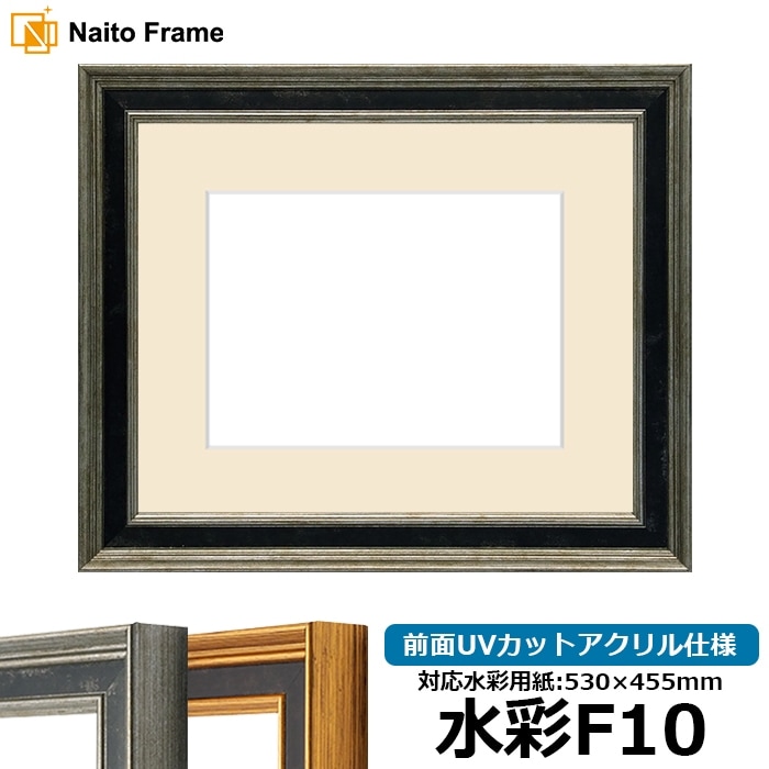 水彩額 DS6769/シルバー 水彩F10（530×455mm） 前面UVカットアクリル仕様 マット付き