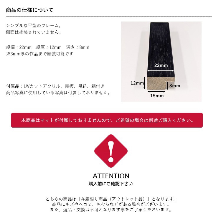 【アウトレット】 デッサン額縁 DIYフレーム/ブラック インチ(254×203mm) 前面UVカットアクリル仕様 diyframe-inti-a-bk ※アウトレット品につき注文後のキャンセル・返品交換不可