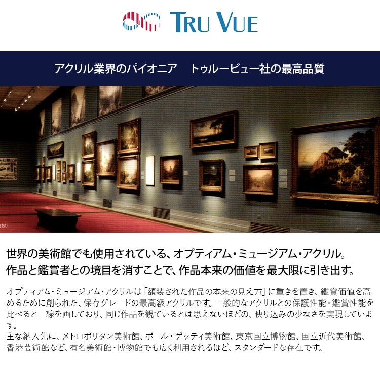トゥルービュー オプティアム ミュージアム アクリル板(3mm厚)三三(606×455mm)用 UVカット率99%/透明アクリル/低反射アクリル/最高級アクリル