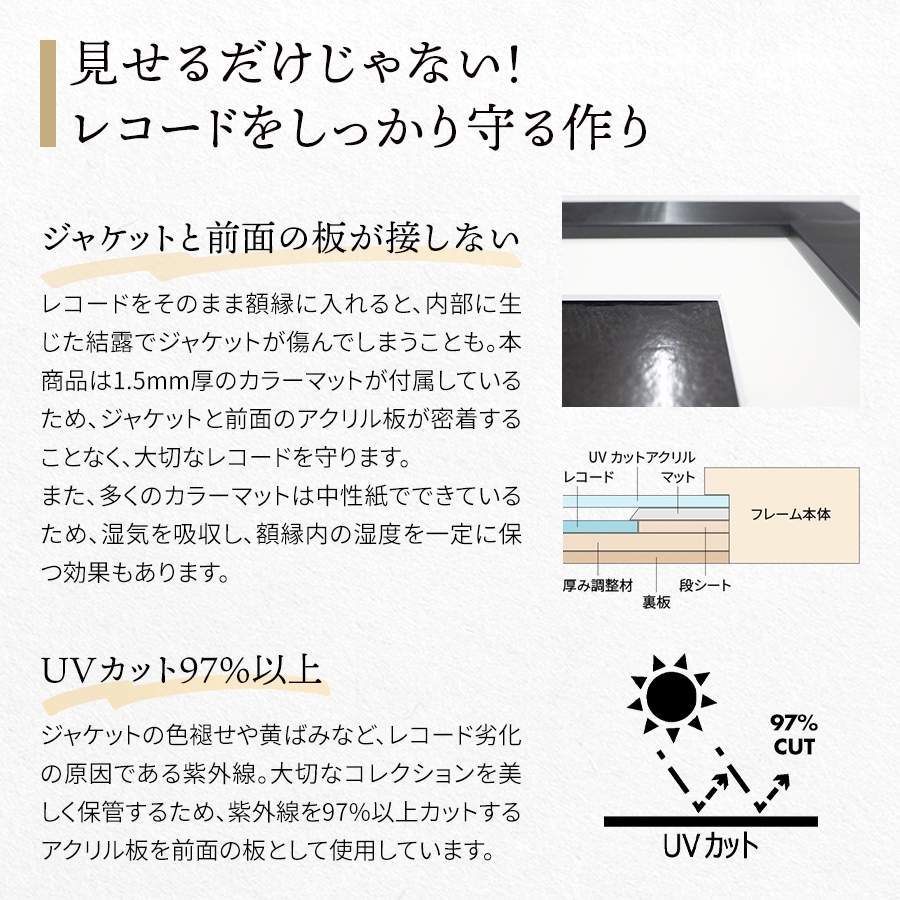 盤面も見せるレコードフレーム エスポワール 額縁内寸：半切（545