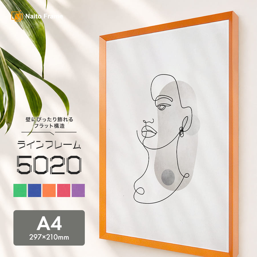 ラインフレーム 5020 A4（297×210mm） グリーン/ブルー/オレンジ/レッド/パープル 前面UVカットアクリル仕様 大額