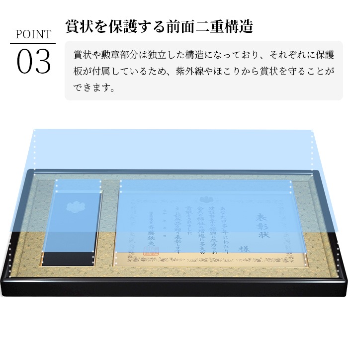 国産高級大臣表彰額 NF-D-02 褒章サイズ（517×367mm）用 杯収納型 前面UVカットアクリル仕様 ※注文後のキャンセル・返品交換不可