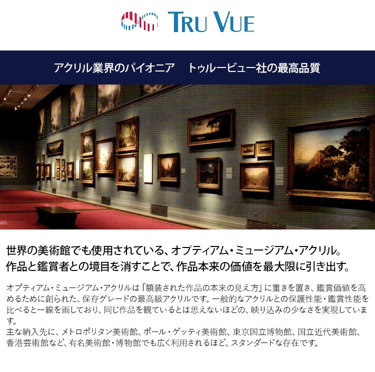 トゥルービュー オプティアム ミュージアム アクリル（3mm厚）[アクリル寸法タテヨコ合計1100mmまで] UVカット率99％/透明アクリル/低反射アクリル/最高級アクリル