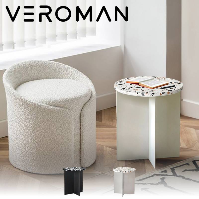 VeroMan テラゾーサイドテーブル ベッドサイド 人造石 机 大理石調