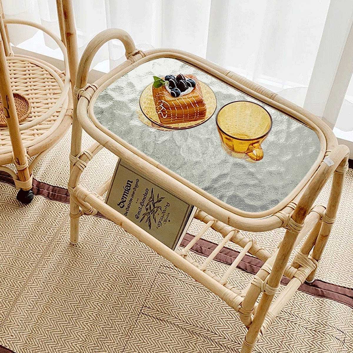 VeroMan ラタン編み ガラス天板 サイドテーブル マガジンラック 籐