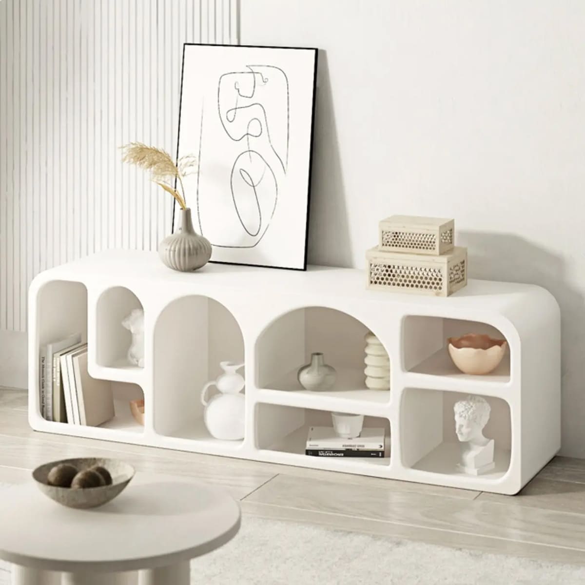VeroManシェルフホワイト白収納ラックディスプレイ横置き棚キャビネットシンプルデザイン韓国インテリア
