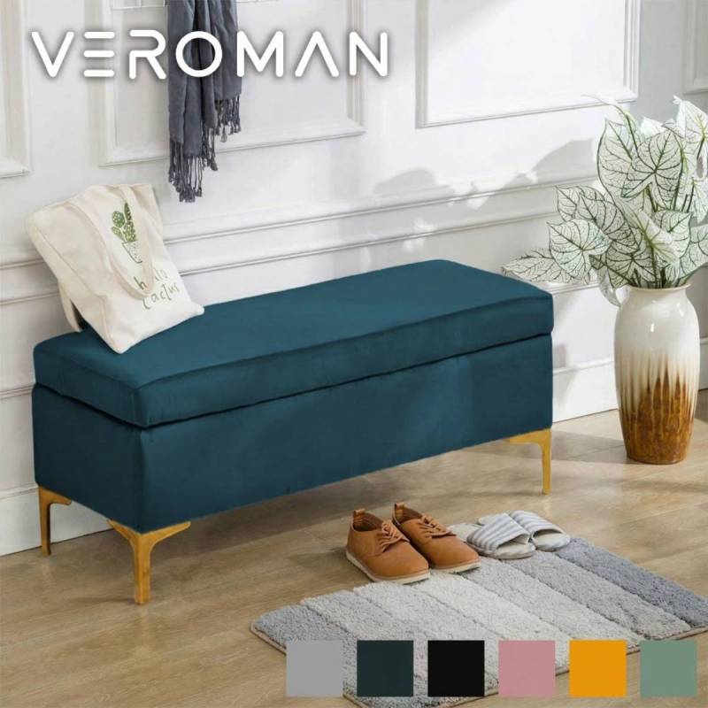VeroMan 座れる 収納スツール トランクベンチ ベロア ゴールド脚 玄関