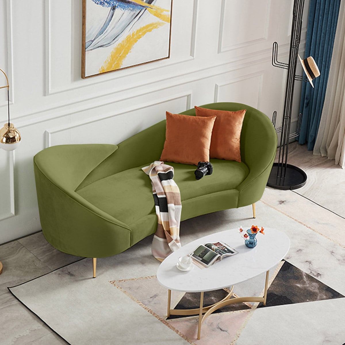 VeroManクッション付きデザイナーズソファソファーピスタチオグリーン２人掛け椅子おしゃれ韓国インテリア