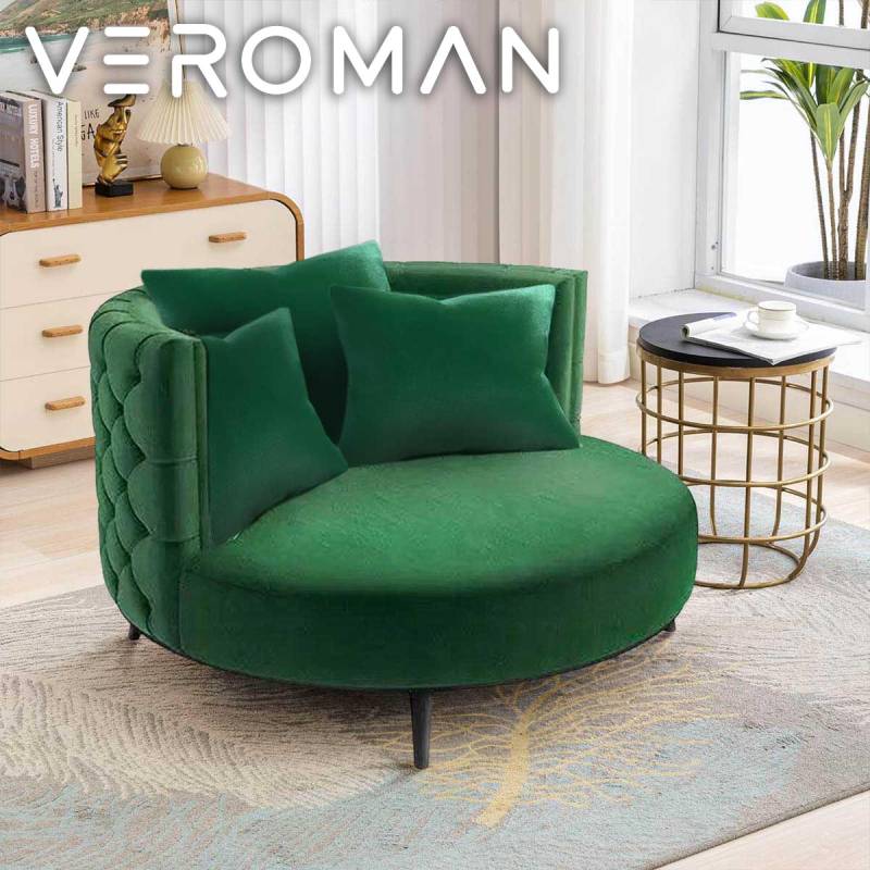 【11/30日まで限定販売】ラウンドソファ　ターコイズグリーン　クッション付き VeroMan ラウンドソファ カウチ ソファ クッション付き コーナー