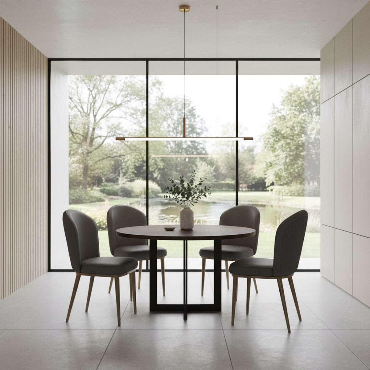 VeroMan ラウンドチェア 高級ナッパレザー 無垢材フレーム ダイニング