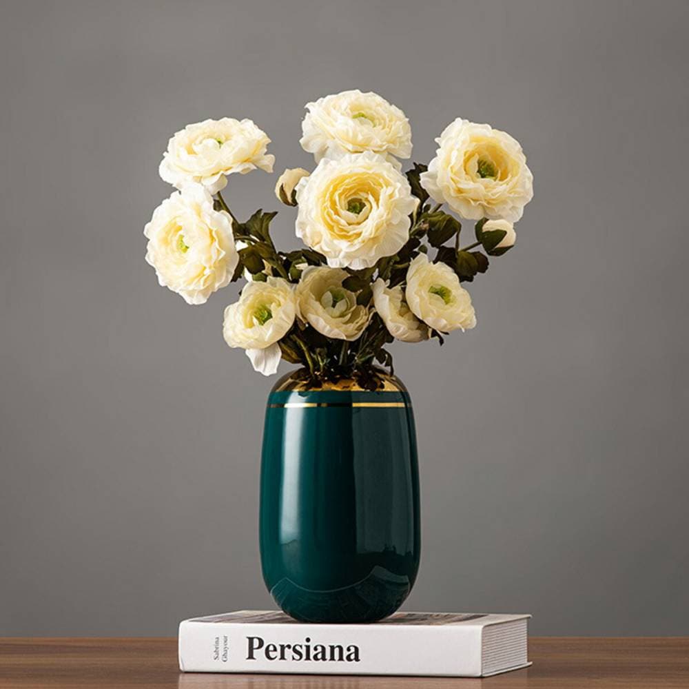[大サイズ] VeroMan 花瓶 セラミック フラワーベース ダークグリーン 深緑 ゴールド 金 ポット モダン 高級感 ラグジュアリー 韓国インテリア