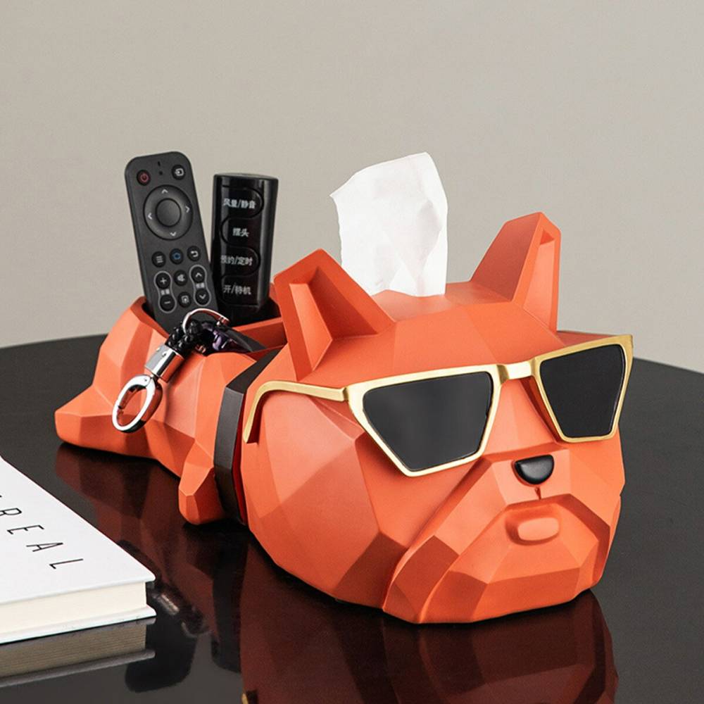 VeroMan ティッシュケース 犬 フレンチブルドック 小物置き 鍵置き オブジェ シンプル ポリゴン モダン レトロ 韓国インテリア