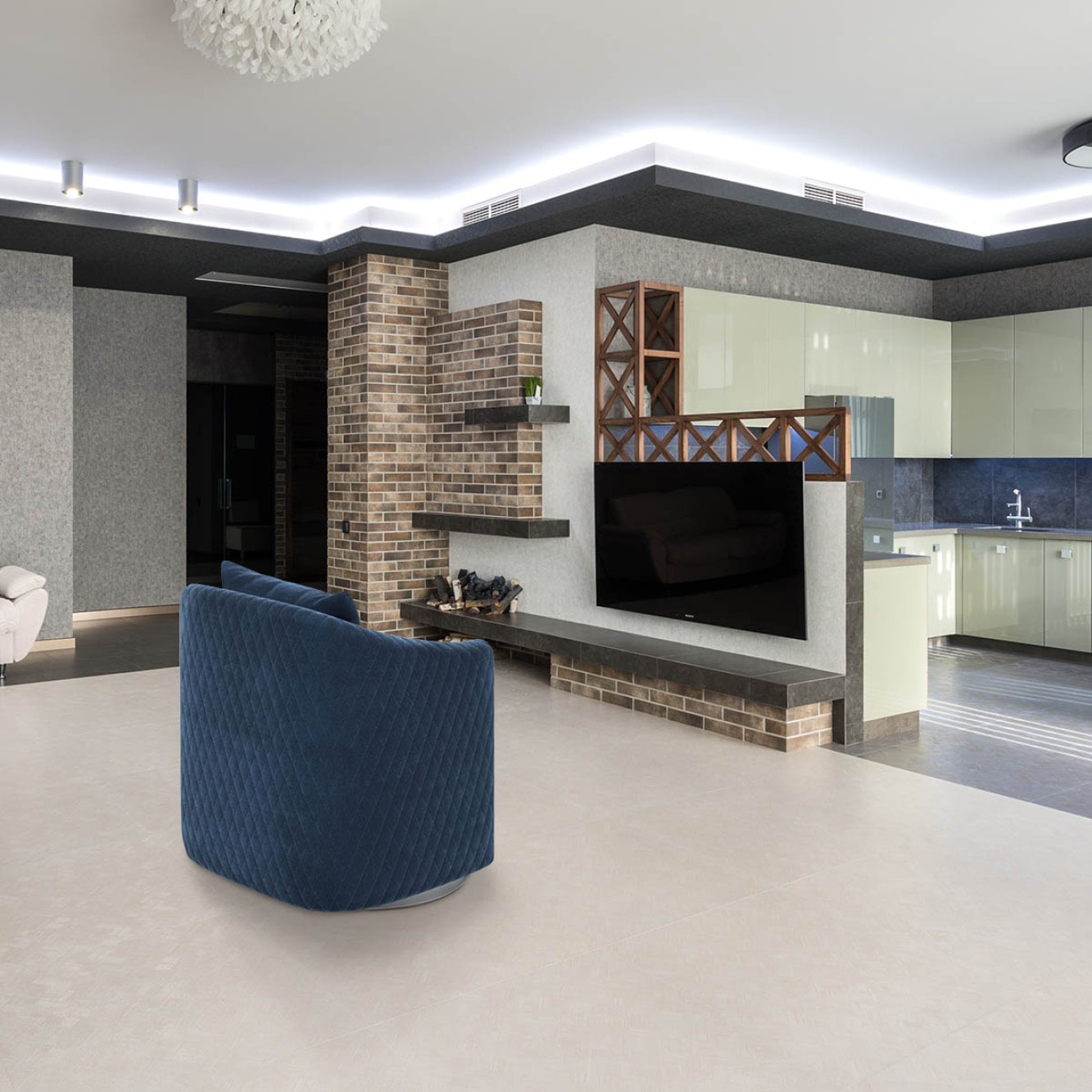 VeroMan一人掛けソファソファカウチブルーネイビーブルーモダンレトロシンプル韓国インテリア