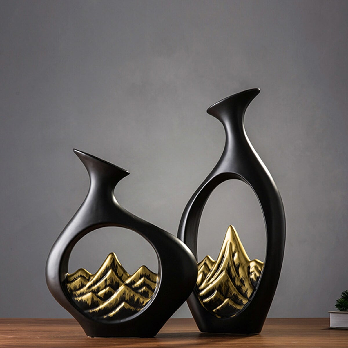 縦長] VeroMan 花瓶 フラワーベース ブラック 黒 セラミック製 花入れ