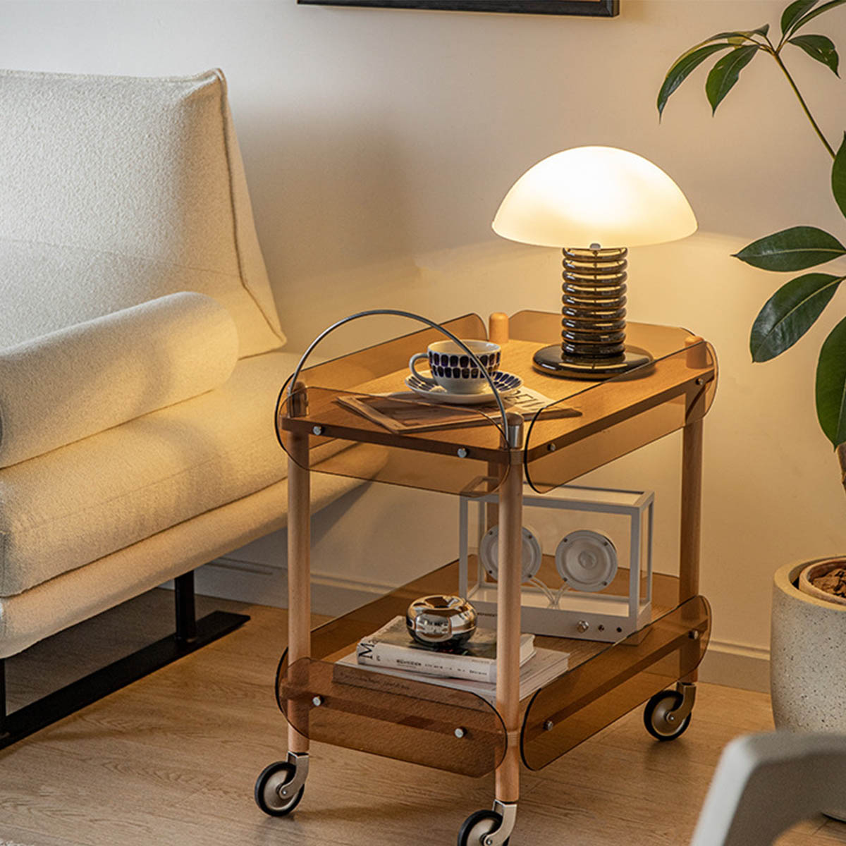 VeroMan ワゴン クリア 透明 木目 2段 クリアラック キャスター付き