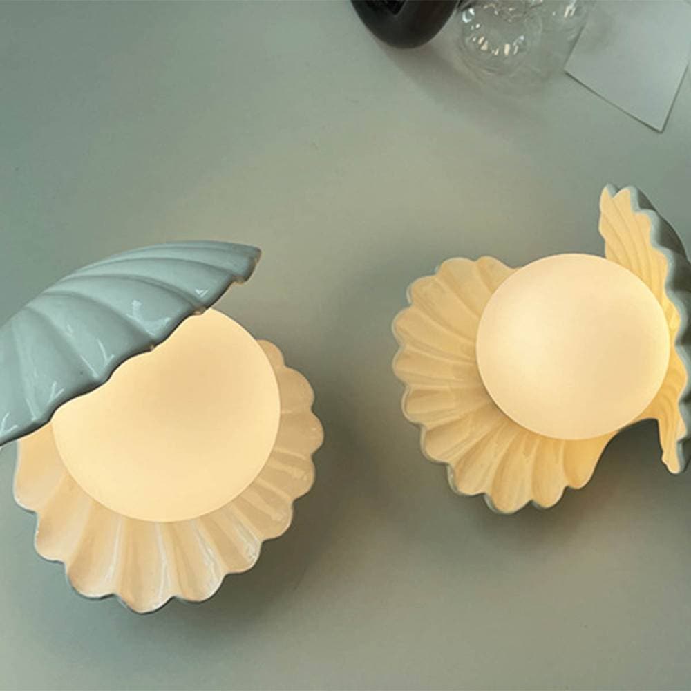 VeroMan 真珠 貝殻デザイン 陶器 テーブルランプ 卓上ランプ ベッドサイドランプ ディスプレイ 子供部屋 可愛いインテリア照明 プレゼント 韓国インテリア