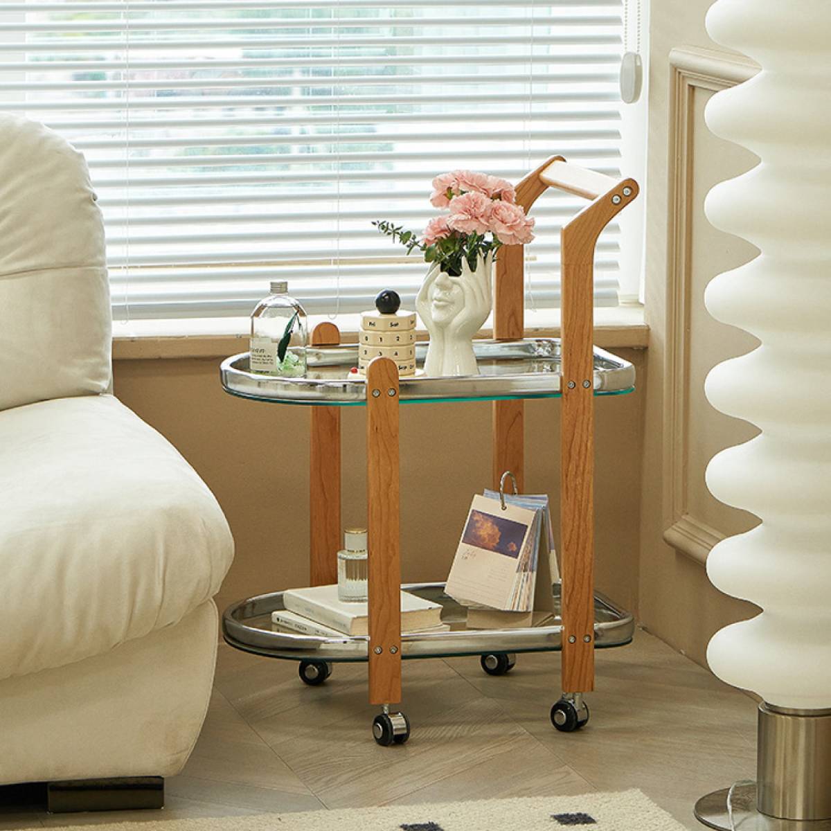 VeroManサイドテーブル収納ラック収納キャスター付き透明クリア二段シンプル韓国インテリア