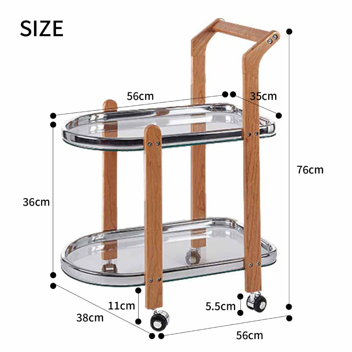 VeroManサイドテーブル収納ラック収納キャスター付き透明クリア二段シンプル韓国インテリア