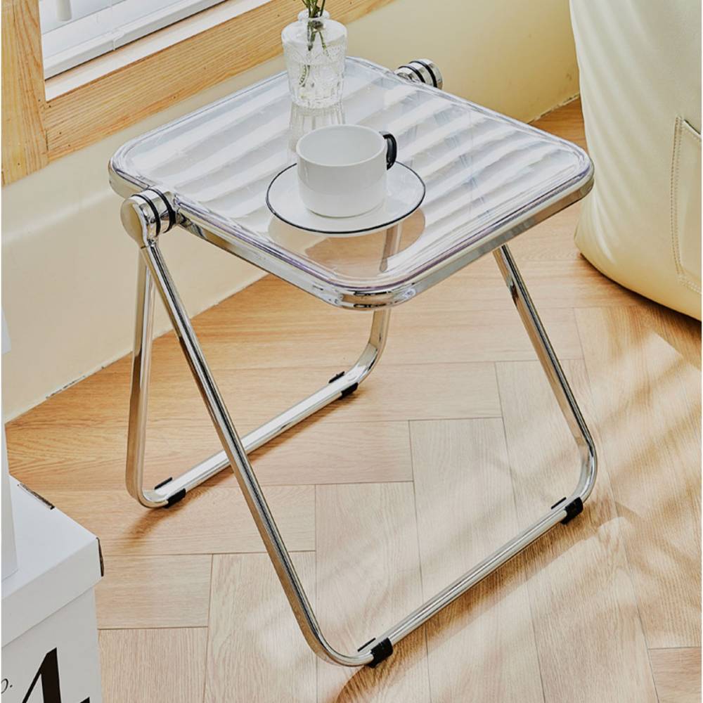 VeroMan クリアテーブル デスク 折りたたみ 簡単収納 スチールパイプテーブル 透明 カフェテーブル リビング シンプル モダン レトロ 韓国インテリア 完成品