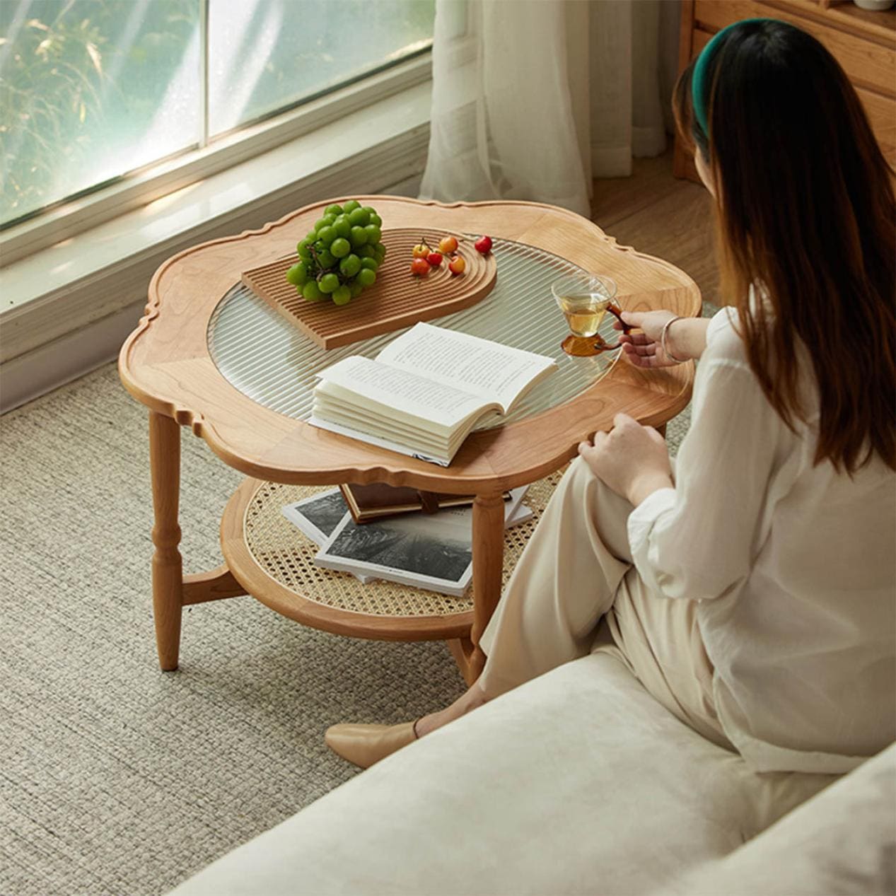 大] VeroMan ラタン編みサイドテーブル ローテーブル テーブル