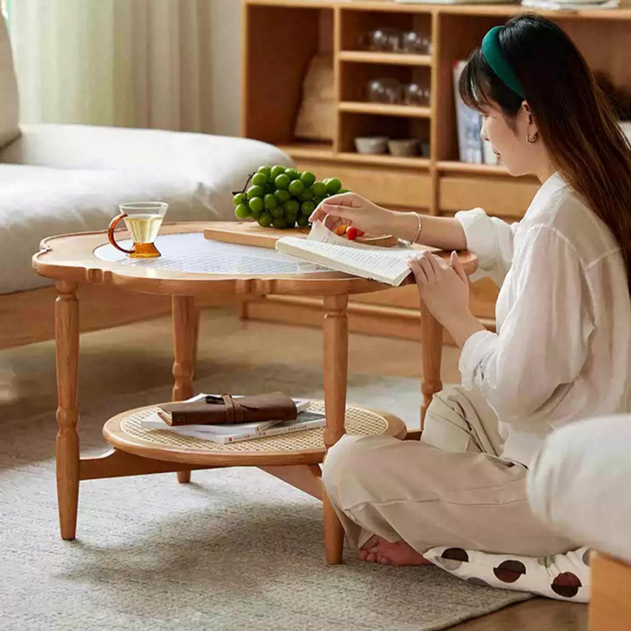 大] VeroMan ラタン編みサイドテーブル ローテーブル テーブル