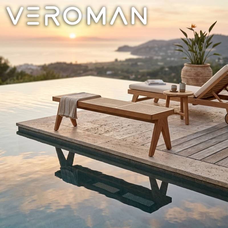 3人掛け] VeroMan ラタン ベンチ ウッド ダイニングチェア 椅子 安定