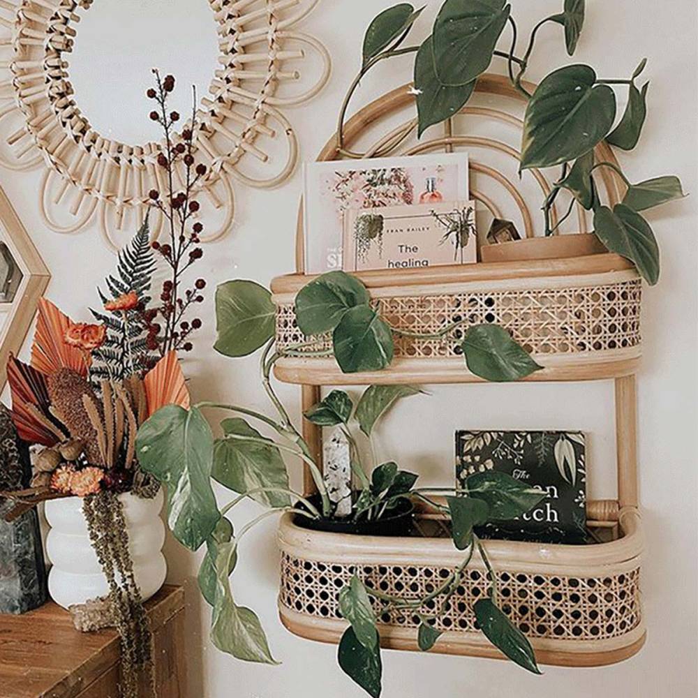 VeroMan ラタン編みラック 壁掛け 壁掛けラック ディスプレイラック