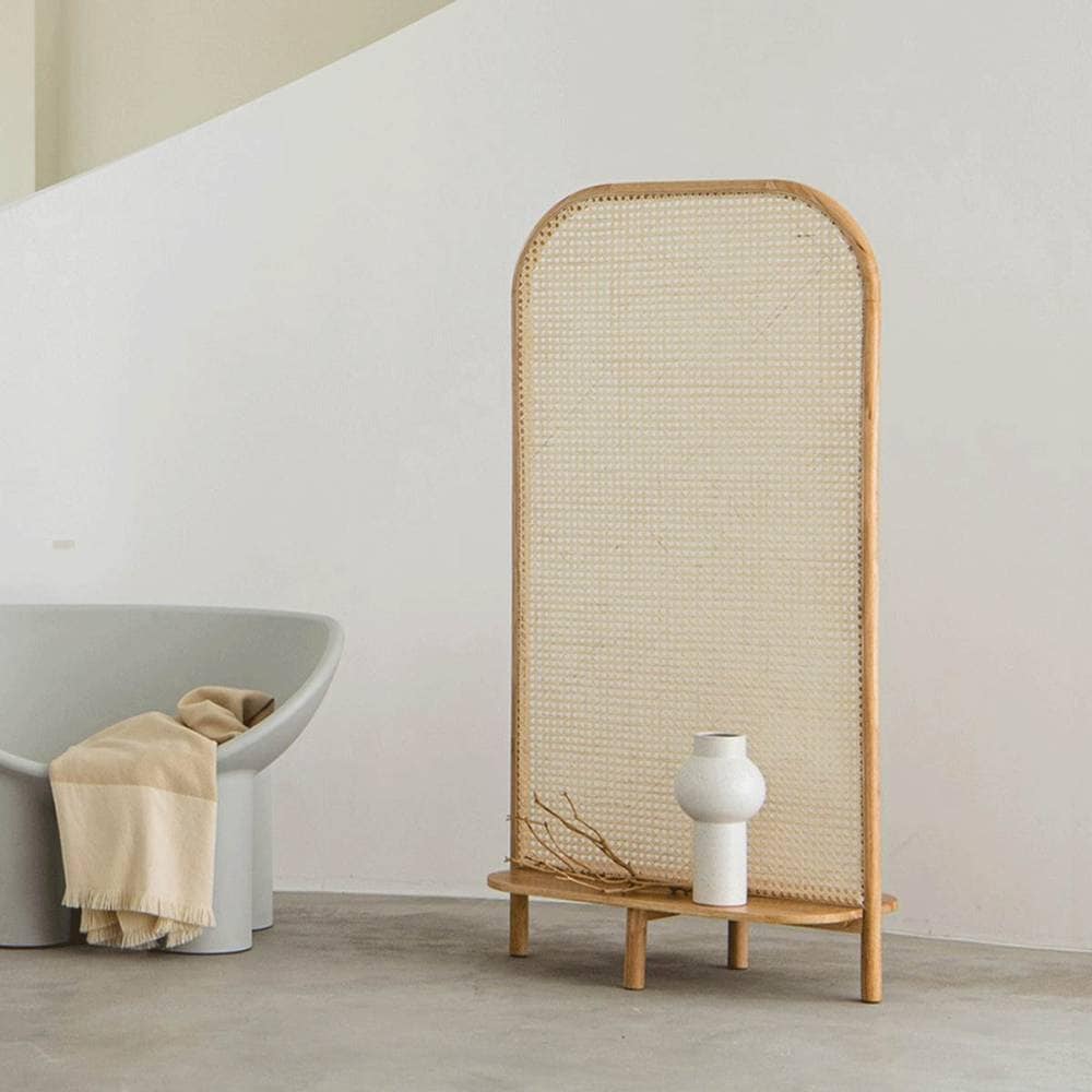 [140cm] VeroMan ラタン編みラック 屏風 ラタン編み屏風 屏風ラック棚 壁に立てかける ディスプレイラック コーナーラック 安定設定 天然籐 韓国インテリア