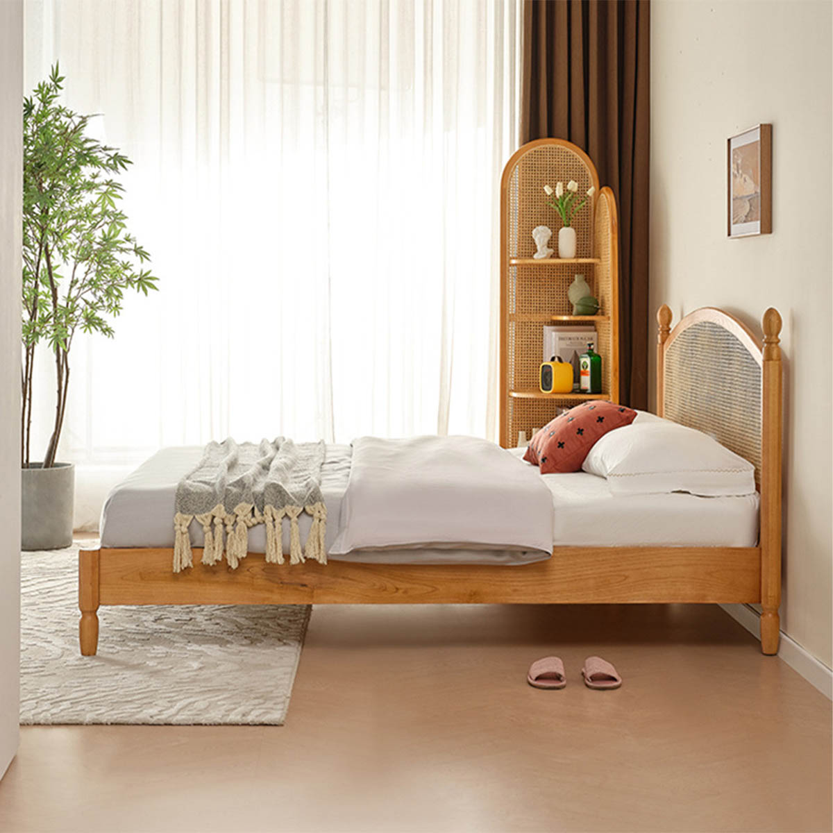 大] VeroMan ベッドフレーム ベッド台 ラタン編み ベッド フレーム