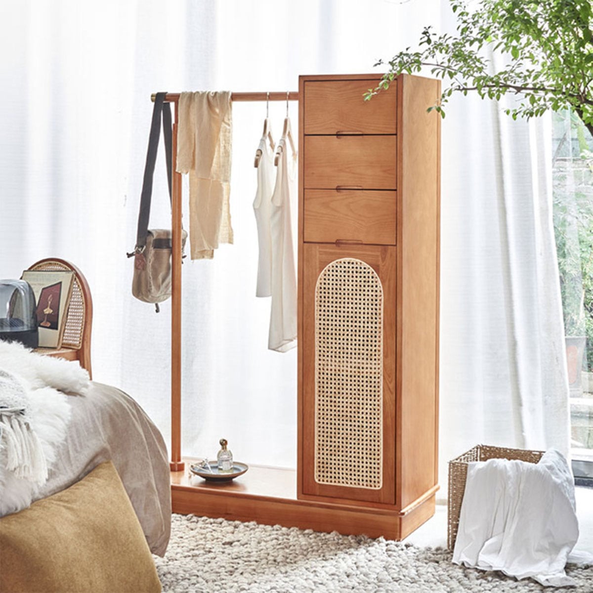 VeroManラタン編みクローゼットクローゼットラックコートラックディスプレイラックコーナーラック安定設定天然籐韓国インテリア