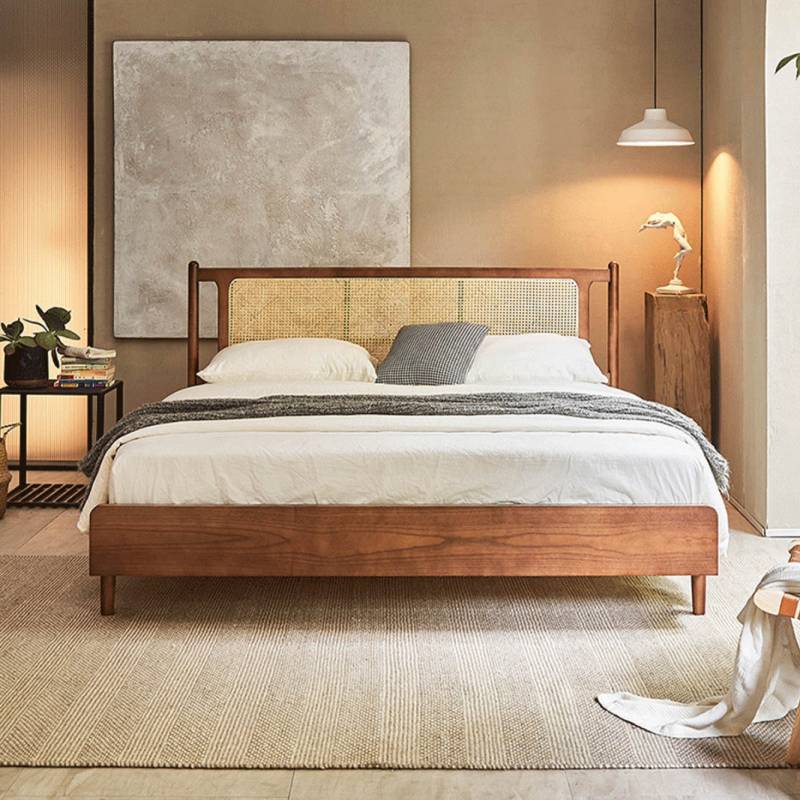 小] VeroMan ベッドフレーム ベッド台 ラタン編み ベッド フレーム