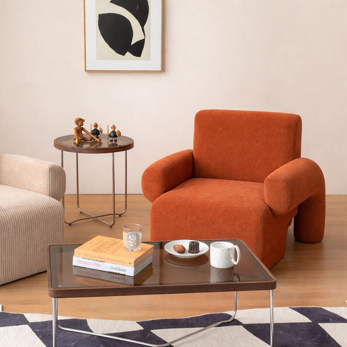 VeroManソファーコーデュロイ一人用一人掛けソファゆったり椅子布地おしゃれレトロ韓国インテリア