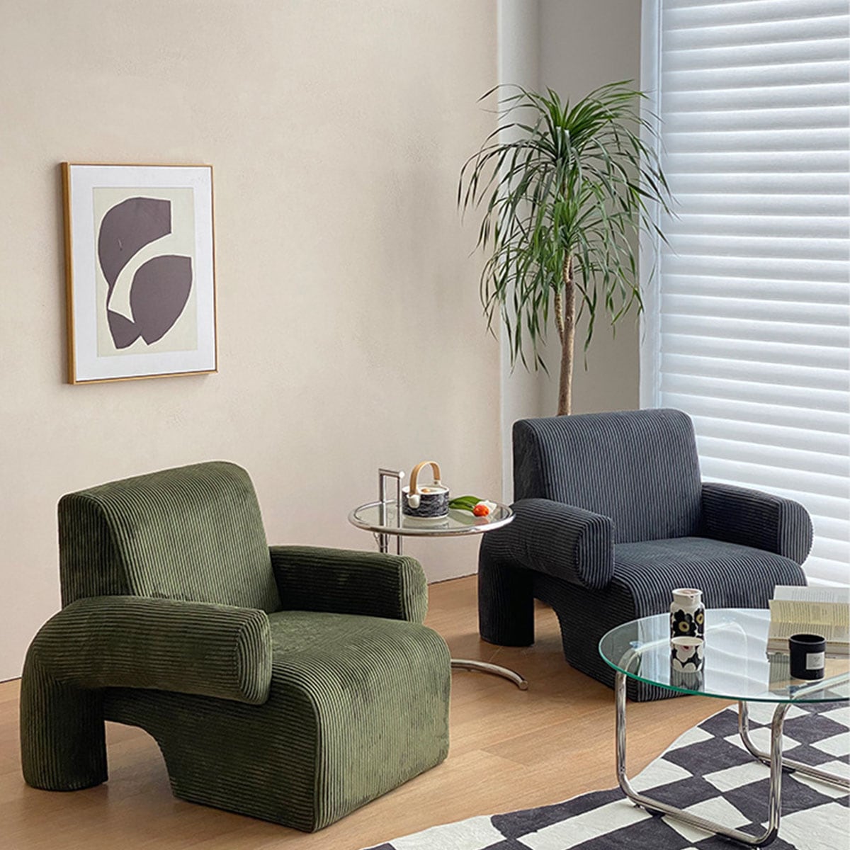 VeroManソファーコーデュロイ一人用一人掛けソファゆったり椅子布地おしゃれレトロ韓国インテリア