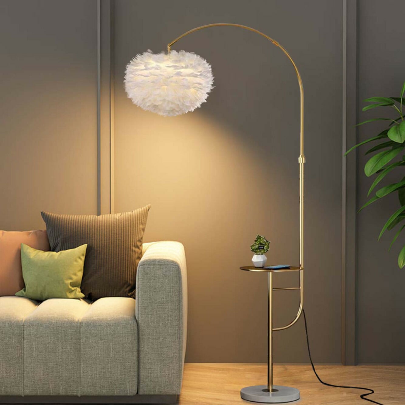 ゴールド] VeroMan ゆらめく羽根が映える フロアライト スタンドライト