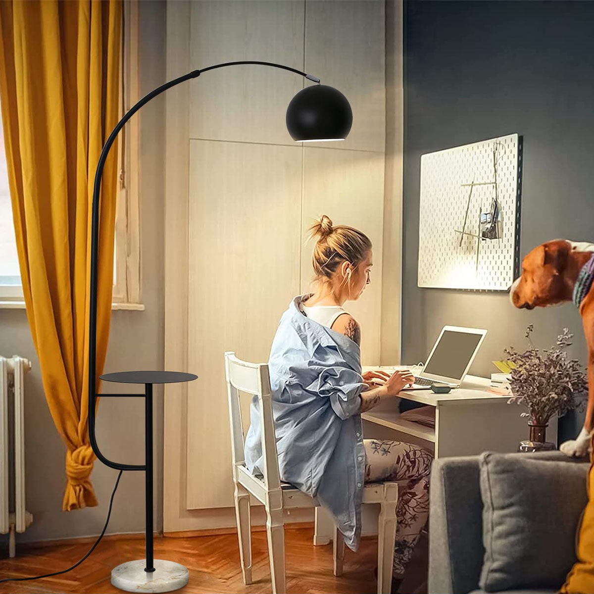 [ブラック]VeroManライトフロアライトフロアスタンドスタンドライトテーブル付きソファサイドモダンレトロシンプルキュート韓国インテリア全4種