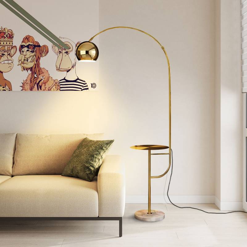 [ゴールド] VeroMan フロアライト テーブル一体型 サイドテーブル付き スタンドライト ソファ横・寝室に最適 モダン レトロ シンプル 韓国インテリア