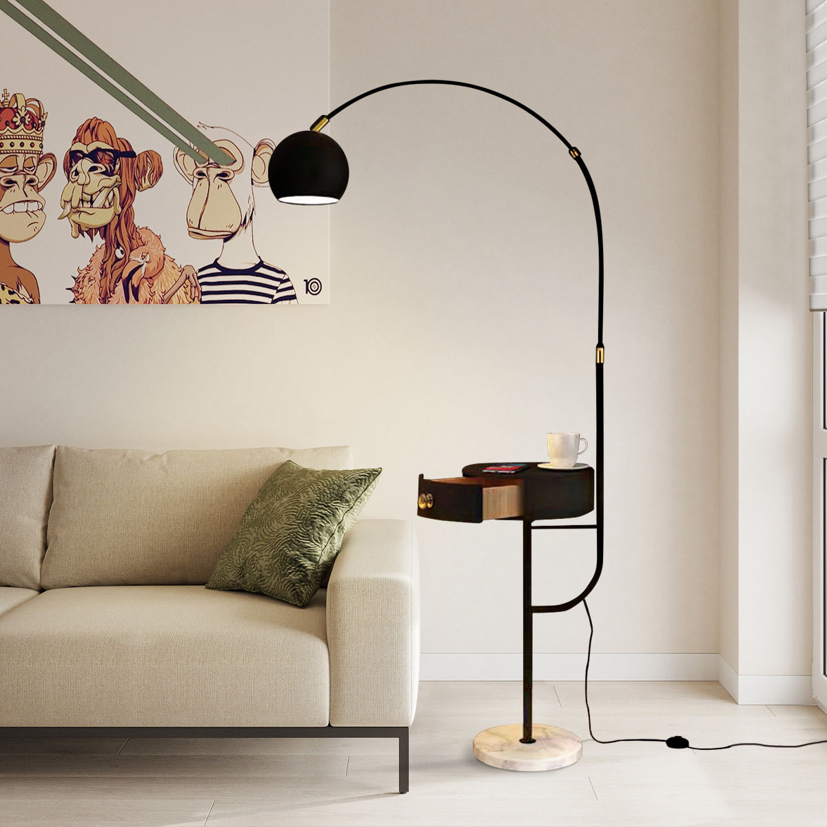 ブラック&引き出し付き] VeroMan ライト フロアライト スタンドライト