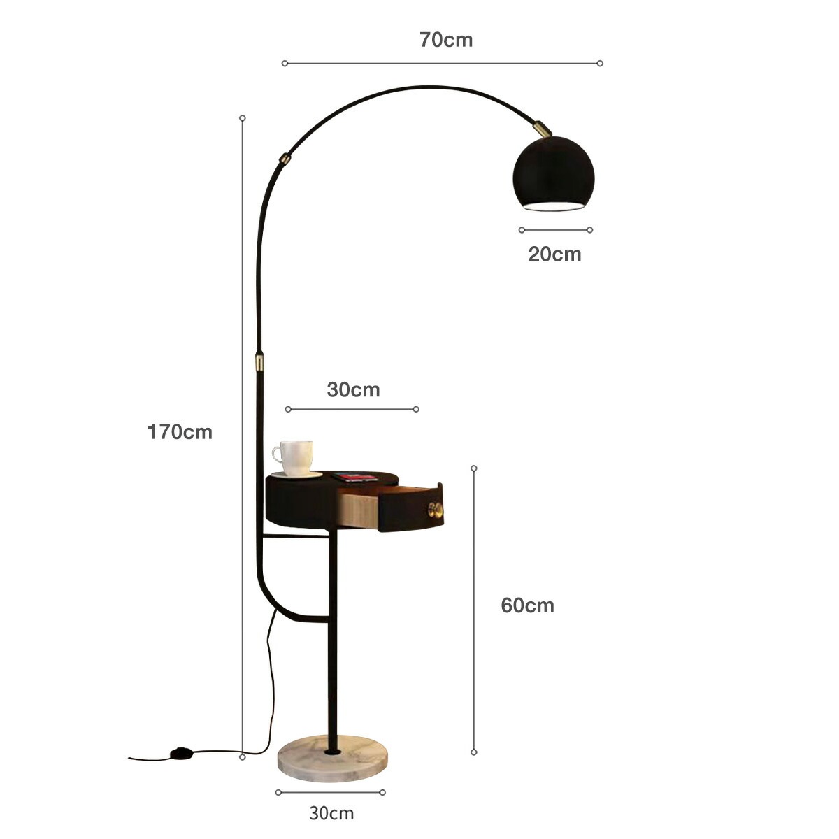 [ブラック&引き出し付き]VeroManライトフロアライトスタンドライトテーブル付きソファサイドモダンレトロシンプル韓国インテリア全4種