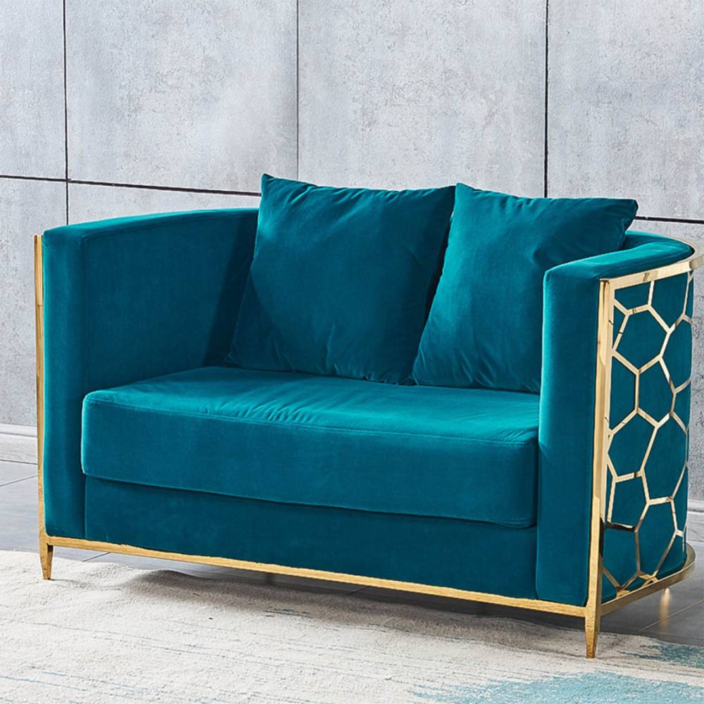 VeroMan ゴールドフレーム 2人掛け ラウンド ソファ ベルベット素材 カウチ ホテル リビング リラックス モダン カフェ 韓国インテリア