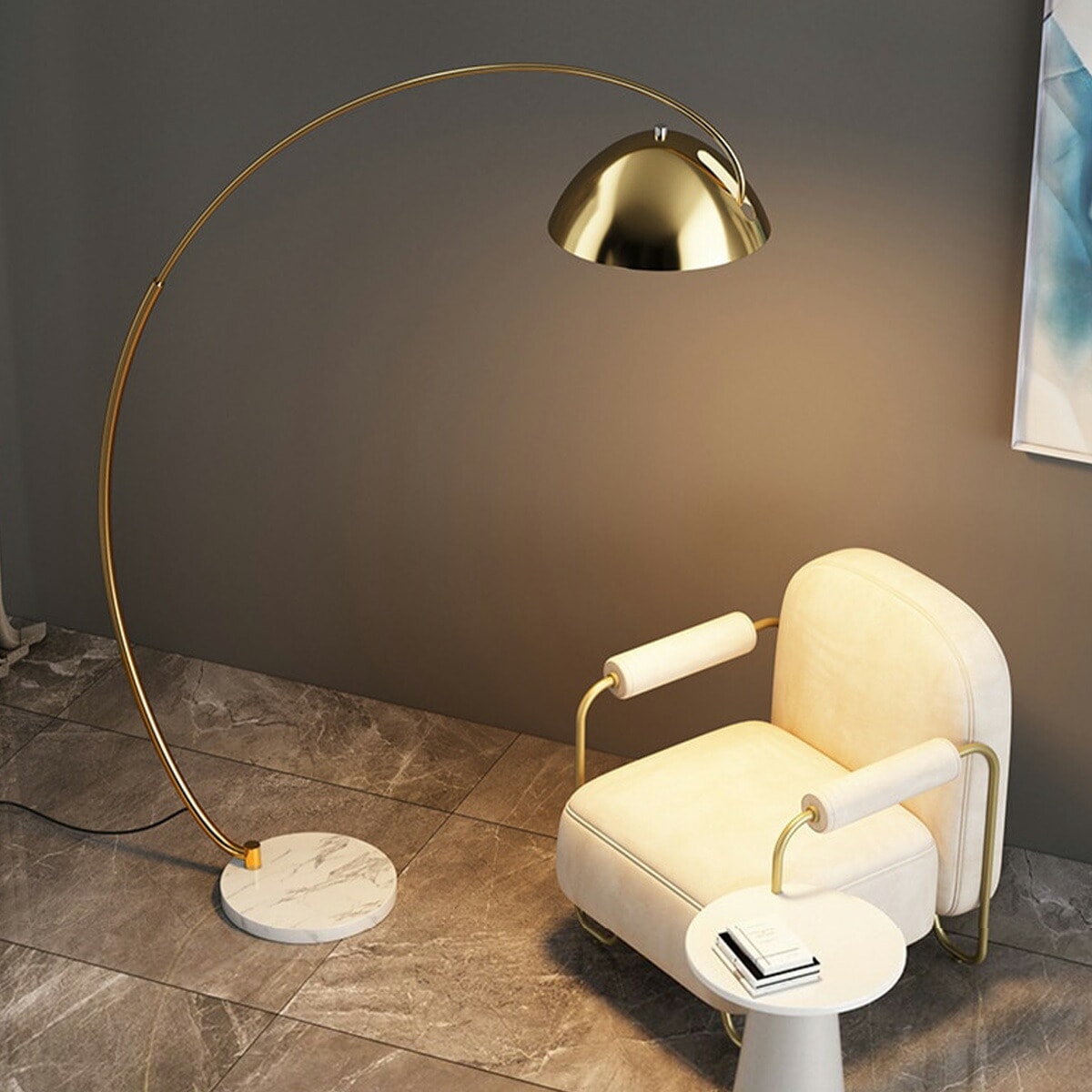 ゴールド・Lサイズ] VeroMan フロアライト スタンドライトラウンド 半