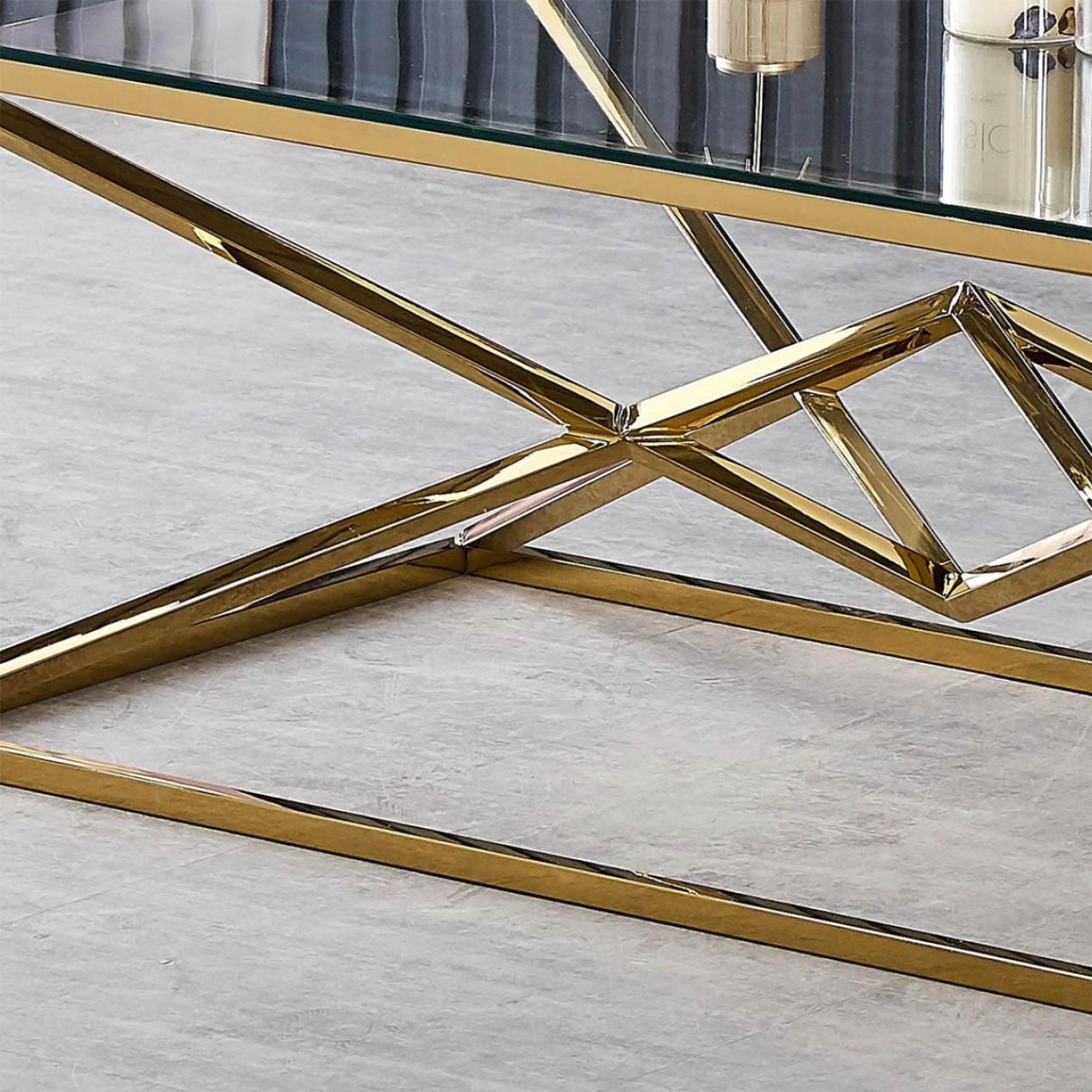 幅120×奥60×高45cm] VeroMan ゴールド ガラス ローテーブル ソファ