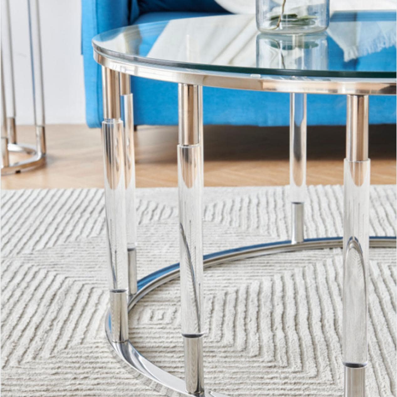 アンティークガラステーブル シルバー 大] VeroMan ローテーブル テーブル ラウンド 円卓 ガラス