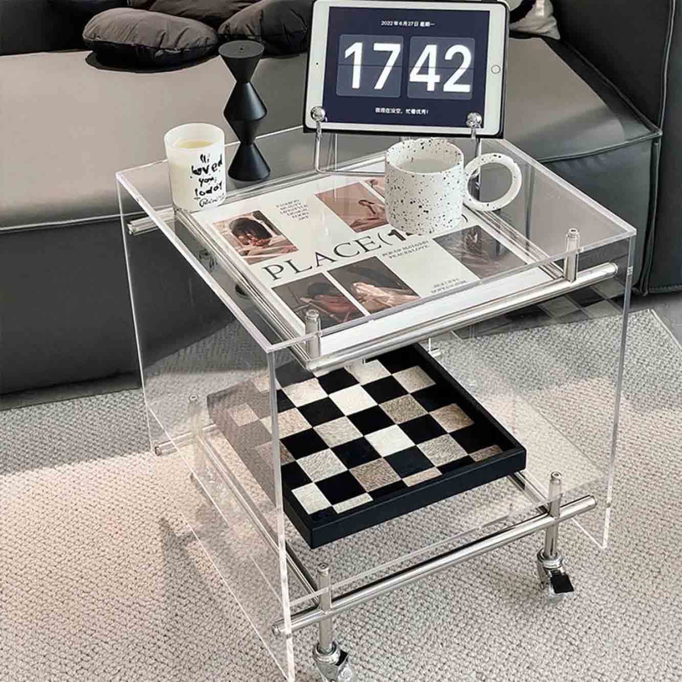 VeroMan クリアサイドテーブル サイドテーブル ソファサイド ガラス