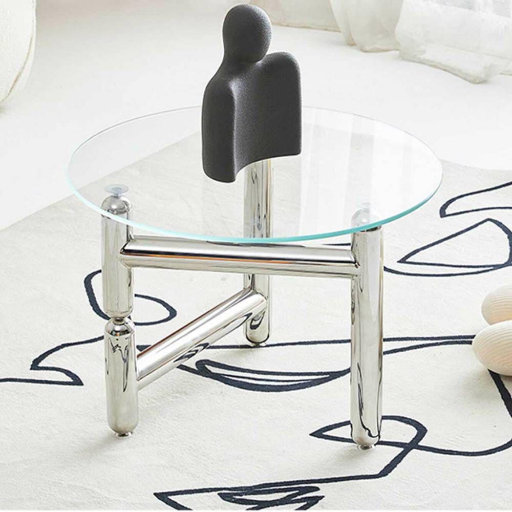 [小] VeroMan ガラステーブル 丸 ティーテーブル ローテーブル クリア 透明 テーブル 強化ガラス スチール脚 シルバー 円卓 韓国インテリア 直径60cm 高さ32cm