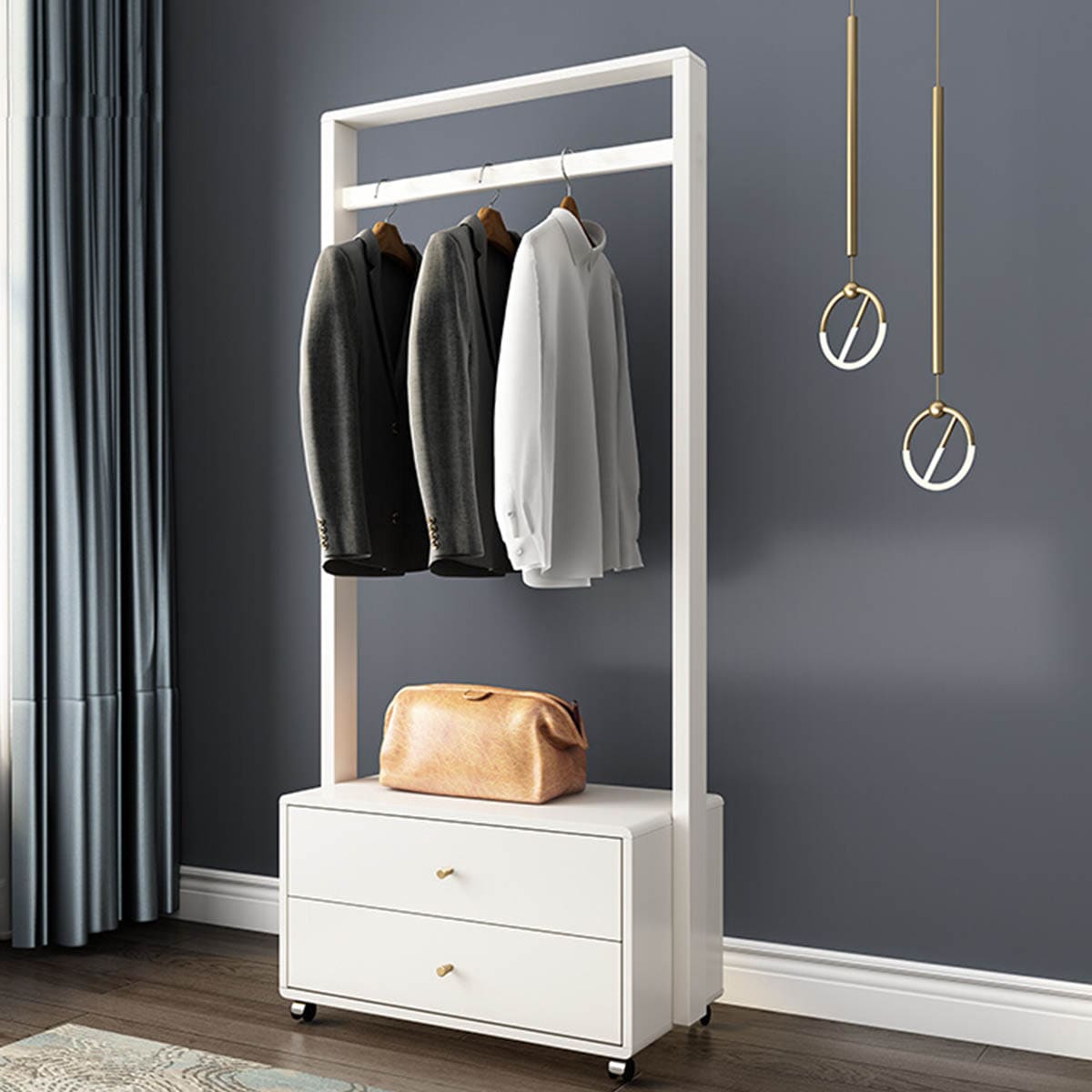 [ホワイト]VeroMan収納ラックコートラック洋服ラック収納洋服物干し竿収納収納棚シンプルモダンレトロ韓国インテリア