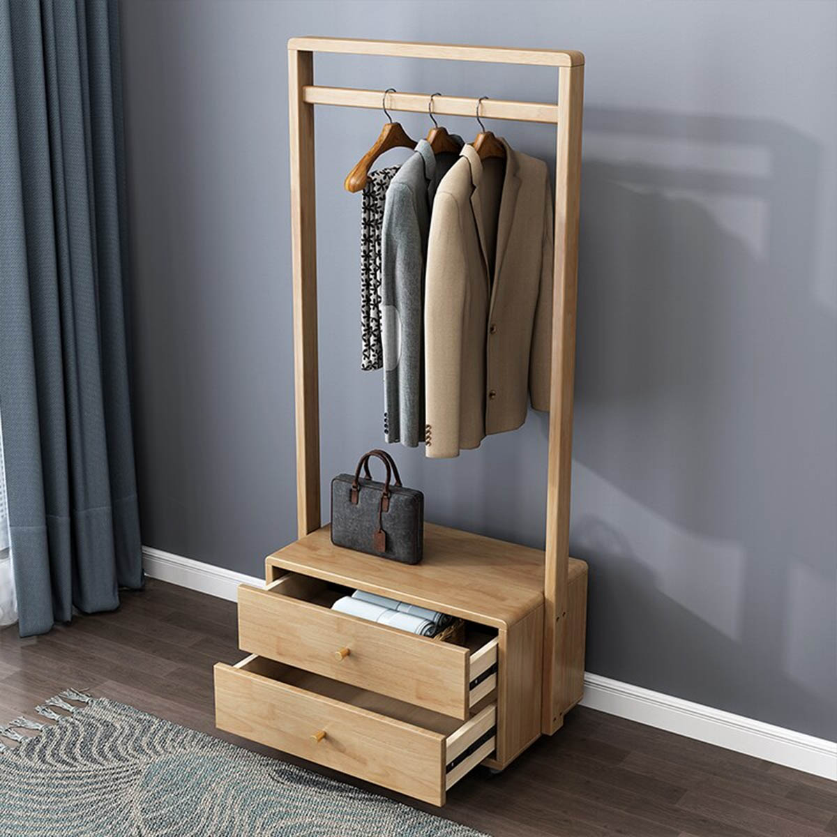 [ベージュ]VeroMan収納ラックコートラック洋服ラック収納洋服物干し竿収納収納棚シンプルモダンレトロ韓国インテリア