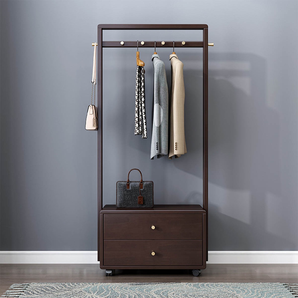 [ブラウン]VeroMan収納ラックコートラック洋服ラック収納洋服物干し竿収納収納棚シンプルモダンレトロ韓国インテリア