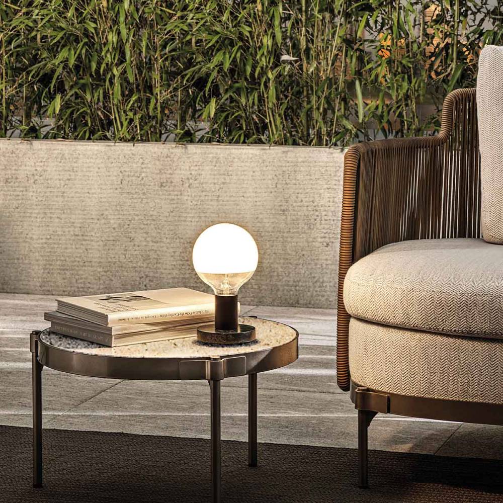 [直径50cm] VeroMan 円形 サイドテーブル 大理石調 ゴールド脚 防水 ソファサイド 円卓 テラス アウトドア 屋外 室内 プールサイド 庭 韓国インテリア